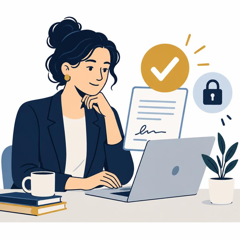 Person reviewing an agreement on a laptop